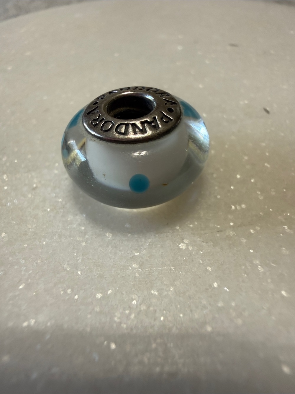 Pandora Charm Turquoise Polka Dot Clear White Sterling Silver 925 Ale Authentic
